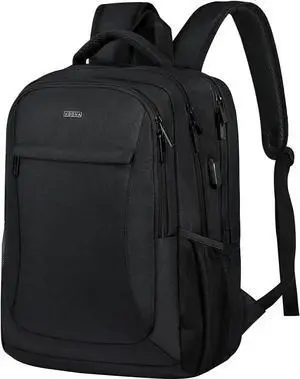Voova Travel Laptop Backpack, Business Work Laptop Backpack for Women & Men with USB Charging Port, Waterproof Slim Durable College Computer Bag Fits 15.6 Inch Laptops and Notebook, Black