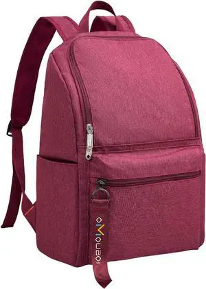 OMOUBOI 14 inch Travel Laptop Backpack for Women Men Teen 20L Weekender Casual Daypacks Airline Approved Lightweight College School Bookbag Wine Red