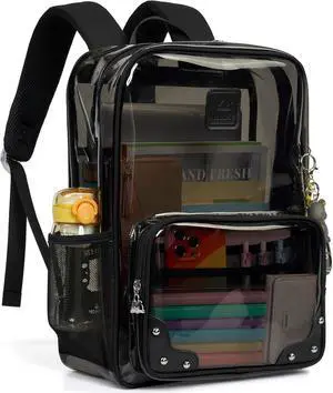 Caoroky knight Clear Backpack Heavy Duty Transparent Laptop Backpacks 15.6 Inch See Through TPU Travel Daypack Large College Bookbag for Women Men Teens Girls Boys students-Black