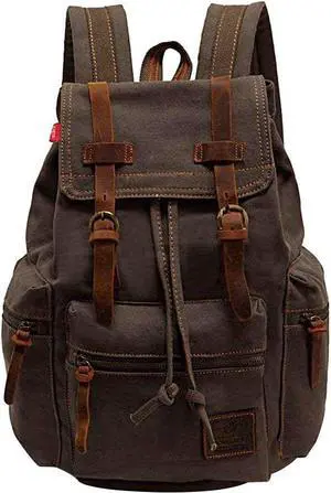 koolehaoda Vintage Canvas Backpack Rucksack Unisex Casual Backpack for 12-17" Laptop Backpack Travel Camping Hiking Bag (L-Army Green)
