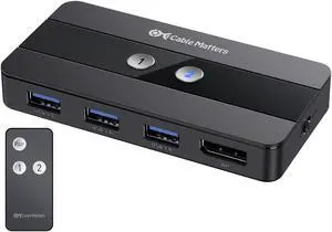 Cable Matters USB 3.0 KVM Switch DisplayPort 1.4 for 2 Computers with 8K@60Hz / 4K@240Hz Display Port Video & 3X 5Gbps USB Ports, FreeSync, G-SYNC and HDR Support - RF Remote Control Switch