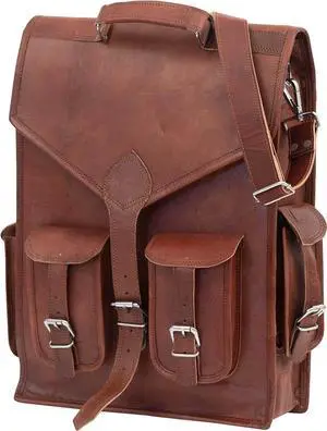Shy Shy Lets Touch The Sky Brown Vintage Leather Backpack Laptop Messenger Bag Rucksack Sling for Men and Women (13"X18")