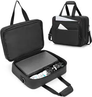 samdew Double-layer Portable Mobile Printer Storage Bag Compatible with HP Tango/Tango X, HP Officejet 250/200, Printer Carrying Case with 15.6" Laptop Layer, Shoulder & Trolley Strap, Bag Only