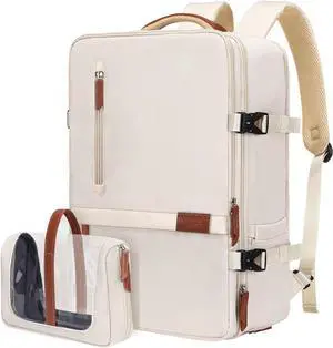 MOSISO Travel Backpack, 40L Carry on Laptop Backpack, 17-17.3 inch Airline Approved Luggage Bag with USB Port&Hidden Shoulder Strap, Casual Daypack with Toiletry Bag&Shoe Pocket, Beige
