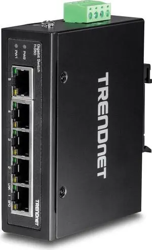TRENDnet 5-Port Hardened Industrial Gigabit DIN-Rail Switch, 10 Gbps Switching Capacity, IP30 Rated Network Switch (-40 to 167 ºF), DIN-Rail and Wall Mounts Included, Lifetime Protection,Black,TI-G50