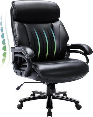 Big and Tall Office Chair 400lbs-Heavy Duty Executive Desk Chair with Extra Wide Seat, High Back Ergonomic Leather Computer Chair with Tilt Rock&Tension, Padded Armrests-Black
