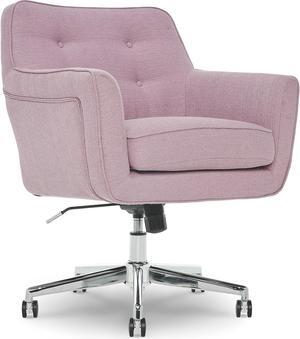 Serta Ashland Home Office Desk Chair with Button Tufted Back, Memory Foam Cushion and Padded Arms, Mid Century Modern Vanity Armchair with Wheels for Bedroom, Chrome Metal Base, Lilac Purple
