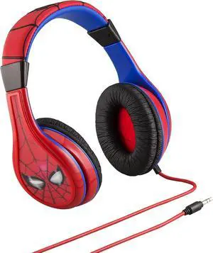 eKids Spiderman Kids Headphones, Adjustable Headband, Stereo Sound, 3.5Mm Jack, Wired, Tangle-Free, Volume Control, Childrens Headphones Over Ear for School Home, Travel