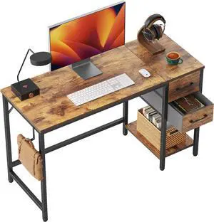Cubiker Computer Home Office Desk with Drawers, 40 Inch Small Desk Study Writing Table, Modern Simple PC Desk, Rustic Brown