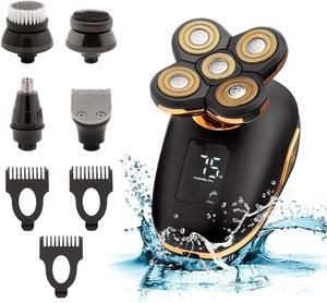 Asani 5 in 1 Electric Razor for Men and Women, USB Rechargeable and Waterproof Cordless Trimmer, Includes Rotating Bald Head Shaver, Nose Hair Trimmer, Beard Shaper, Silicone Brush, & Cleansing Brush
