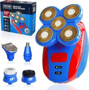 360 Bald Head Shaver 5 in 1 Attachments Grooming Kit Rechargeable Electric Hair Shaver Wet Or Dry with Pop-up Beard Moustache Trimmer Barber Grade