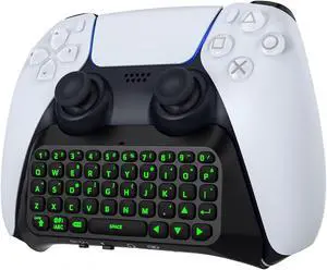 MoKo Keyboard for PS5 Controller with Green Backlight, Bluetooth Wireless Mini Keypad Chatpad for PlayStation 5, Built-in Speaker & 3.5mm Audio Jack for PS5 Controller Accessories