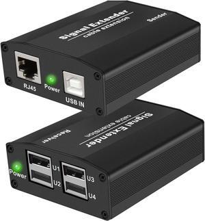 USB 2.0 Extender up to 164ft Over Cat5e/6/7, 4 USB 2.0 Ports, USB Over Ethernet Extender RJ45, Plug and Play, No Driver, for Windows, MacOS, Android, Linux, with DC5V/2A Power Adaptor