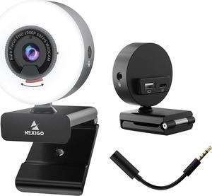 NexiGo N960E Pro 60FPS Webcam with Mic/Headset Jack and Extra USB Port, 1080P Web Camera with Light, Fast AutoFocus, Built-in Privacy Cover, for Zoom Meeting Skype Teams Twitch