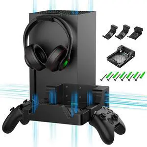 Wall Mount for Xbox Series X - Sturdy Wall Shelf Kit with 2 Controller Holders & 1 Headset Hook, Space Saving, Dual Ventilation Design, Easy Installation, Securely Mount Xbox Console Near or Behind TV Wall Mount for Xbox Series X - Sturdy Wall Shelf Kit with 2 Controller Holders & 1 Headset Hook, Space Saving, Dual Ventilation Design, Easy Installation, Securely Mount Xbox Console Near or Behind TV