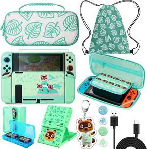 TIKOdirect Carrying Case for Switch, Cute Portable Travel Bag Accessories with Protective Cover, Screen Protectors, Stand, Game Card Holder and Thumb Grip caps[Keychain Gift], Animal Crossing