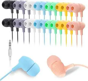 Kids Earbuds Bulk 200 Pack Macaron Colors Mixed, Durable Earphones in-Ear Headphones Perfect for Schools Classroom Students Teens Children Gift and Adult