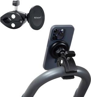 Phone Holder Mount Magnetic Accessories: Fitness Equipment Gym Motorcycle Handlebar, Exercise Bike, Treadmill, Stroller, Cart, for Magsafe iPhone 16 15 14 13 12 Plus Pro Max & All Phone Stand Clamp