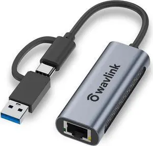 Wavlink USB C to Ethernet Adapter 2.5 Gbps 2-in-1 USB to 2.5G Ethernet Adapter USB-C to RJ45 Network Converter (Thunderbolt 4/3 Compatible) Aluminum Case for Windows Mac OS iPad OS and More.