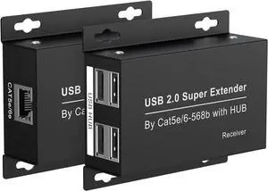 USB Extender Over Ethernet 200ft USB2.0 HUB RJ45 Cat5e 6 up to 480Mbps with Power Adapter 2 Cameras Work in Sync Support Windows MacOS Android Linux
