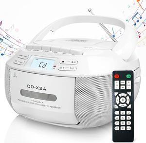 CD Player Boombox Cassette Player Combo with Bluetooth,AM/FM Radio,Stereo Sound with Remote Control,AUX/USB Drive,Tape Recording,AC/DC Powered,Headphone Jack,LCD Display for Home,Kids,Gift