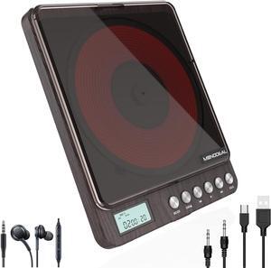 CD Player Portable, MONODEAL Portable Rechargeable CD Player with Dual Headphones Jack, Small Anti-Skip CD Player for Car/Travel/Home Portable, Personal CD Player for Adults Kids (Dark Brown)