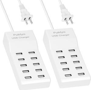 10-Ports USB Charger Family-Sized Desktop USB Rapid ChargerSmart USB Charger for Multiple Devices,Smart watches Smart Phones Tablets (2 pack)