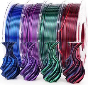 AMOLEN Silk PLA 3D Printer Filament Bundle, Shiny Dual Color PLA Filament 1.75mm Pack, Color Change PLA 3D Printing Filament for Most FDM 3D Printer, Black Series 200g X 4 Spools