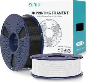 SUNLU PLA+2.0 3D Printer Filament 2KG, Upgrade PLA+ Filament 1.75mm, Tougher and Stronger, Dimensional Accuracy +/-0.02mm, 1KG per Spool, 2 Pack, 2KG Total, Black+White