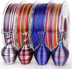 AMOLEN Silk PLA 3D Printer Filament Bundle, Shiny Multicolor Rainbow PLA Filament 1.75mm Pack, Fast Color Change PLA 3D Printing Filament for Most FDM 3D Printer, 200g X 4 Spools
