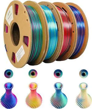 Tri-Color PLA Filament Set 3D Printer Filament 1.75mm (3-Color Mixed, 4 Rolls × 250g, Total 1kg), Multi-Color Gradient, High Precision, No Clogging, No Bubbles, Compatible with FDM 3D Printers
