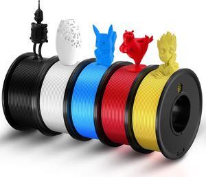 3D Printer Filament PLA 1.75mm 3-D Printing Materials 5 Colors Bundle Print Filimate 1.75 mm White Black Red Blue Yellow Filiment1.75 Accuracy ±0.02mm Fillament Spool Vacuum Pack 250G X 5 Roll