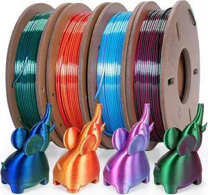 Silk PLA 3D Printer Filament Dual Color Refills 1.75 mm Color Changing Bundle Dimensional Accuracy +/- 0.02 mm 250g x 4 Spools (Rose & Blue, Red & Gold, Violet & Green, Blue & Green)