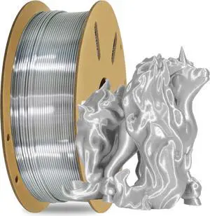 Silk Metalic Shiny Silver PLA 1.75mm 3D Printer Filament, Widely Support for Most 3D Printing Printer, 2.2lbs 1KG Silk PLA 3D Printing Material