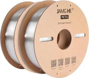 PETG Filament for 3D Printer, JAMG HE 1.75mm 1KG Precision +/- 0.02 mm PETG Filament Spool for 3D Printing Refills (2Clear)