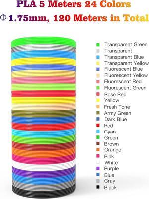 24 Assorted Colors 3D Pen Filament Refills PLA 1.75mm, Each Color 5 Meters (16 Feet), dikale 3D Printing Pen Filament Packs for Kids, Total 120 Meters-Bonus 250 Stencils eBooks