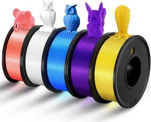 3D Printer Filament PLA 1.75mm 3-D Printing Materials 5 Colors Bundle Print Filimate 1.75 mm White Yellow Pink Blue Purple Filiment1.75 Accuracy ±0.02mm Fillament Spool Vacuum Pack 250G X 5