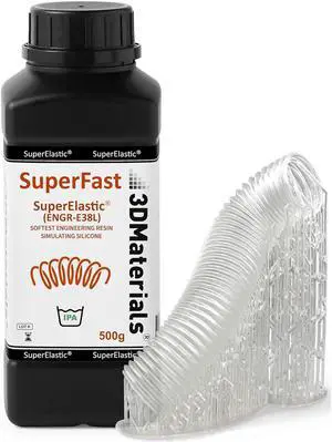 SuperElastic 3D Printer Resin, Softness 60A Simulating Soft Silicone, Made in Korea by 3DMaterials (500g, Clear)