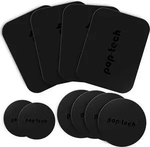 Metal Plate for Cell Phone Magnetic Car Mount, pop-tech10 Pack Replacement Disc Plate with Strong Adhesive Backing Sticker for Magnet Holder Magnet Cradle Magic Stand - Rectangle & Round Black