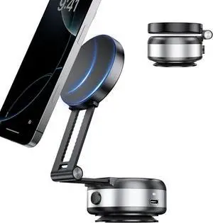 Electric Vacuum Magnetic Suction Phone Holder,XO Adjustable and Foldable Car Mount,Strong Magnetic Car Phone Holder for iPhone16/15/14/13/12,for Shower/Car/Mirror (Not Charging Phone) Sliver