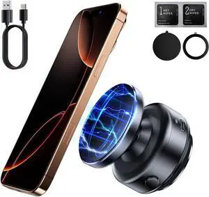 Magnetic Phone Holder, 360°Rotation Car Phone Mount, Electric Vacuum Strong Magnet for Any Smooth Surface Kitchen Mirror Gym,Cell Phone Holder Compatible with iPhone Android ( Not charging phone)