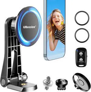 UBeesize Magnetic Tripod Mount Adapter with Remote, Adjustable Universal iPhone Tripod Mount for Ring Light&Tripod, Phone Tripod Holder for Magsafe iPhone 15-12 Serives, MagSafe Case & Most Phone