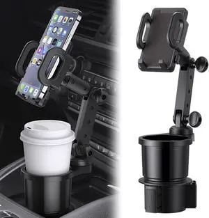Reswish Car Cup Holder Phone Mount, Universal Auto Cell Phone Stand with Drink Expand Cup Holder,2 in 1 Multifunctional Car Cup Holder Expander with 360° Rotation Phone Mount