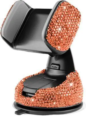 eing Car Phone Mount Cell Phone Holder with One More Air Vent Base,Bling Crystal Universal Phone Mount Holder Cradle for Dashboard,Windshield and Air Vent,Orange
