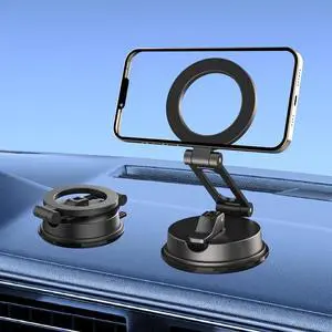 Magnetic Phone Holder for Car Dashboard Vacuum & Adhesive Mount for Magsafe iPhone 12/13/14/15/16 Series, with Metal Ring for Universal Cell Phone, 360 Degree Rotating Foldable Alloy Windshield
