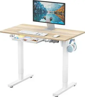 SHW 40-Inch Electric Height Adjustable Standing Desk w/Drawer, Maple | w/ Memory Presets and Cable Management | Drawer with adjustable compartments | Hanging Hooks SHW 40-Inch Electric Height Adjustable Standing Desk w/Drawer, Maple | w/ Memory Presets and Cable Management | Drawer with adjustable compartments | Hanging Hooks