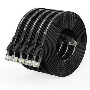 Cat 6 Ethernet Cable 10 ft (5 Pack) (at a Cat5e Price but Higher Bandwidth) Flat Internet Network Cables - Cat6 Ethernet Patch Cable Short - Black Computer Cable with Snagless RJ45 Connectors Cat 6 Ethernet Cable 10 ft (5 Pack) (at a Cat5e Price but Higher Bandwidth) Flat Internet Network Cables - Cat6 Ethernet Patch Cable Short - Black Computer Cable with Snagless RJ45 Connectors