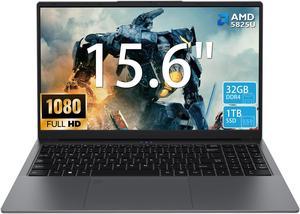 KurieTim Gaming Laptop AMD Ryzen 7 5825U(2.0-4.5GHz), 15.6" FHD Display, 32GB DDR4 RAM 1TB NVMe SSD Laptop Computer with Backlit KB, Fingerprint Unlock, Webcam Switch