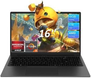 KurieTim Business and Student Laptop, 16" IPS 1920*1200 Display Screen, AMD Ryzen 3250U(2C/4T, Up to 3.5GHz) , 16GB RAM, 1TB SSD, Windows 11 Pro Laptop Computer, Fingerprint Unlock, Backlit Keyboard