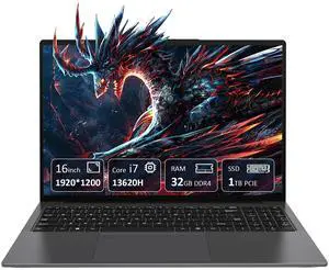 KurieTim 16" Gaming Laptop i7-13620H(10C/16T, 3.6-4.9GHz), 32GB RAM 1TB PCIe SSD Laptop Computer with Backlit KB, Fingerprint Unlock, Numeric Keypad
